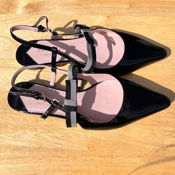 Kate Spade Maritza Patent Leather Slingback Pointed Toe Flats in Black Size 6B - Picture 3 of 9